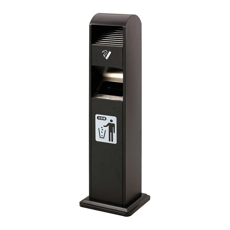 Posacenere a Colonna con Cestino 34,5x119,5x31 cm in Metallo Nero Opaco 14L per Interno Esterno