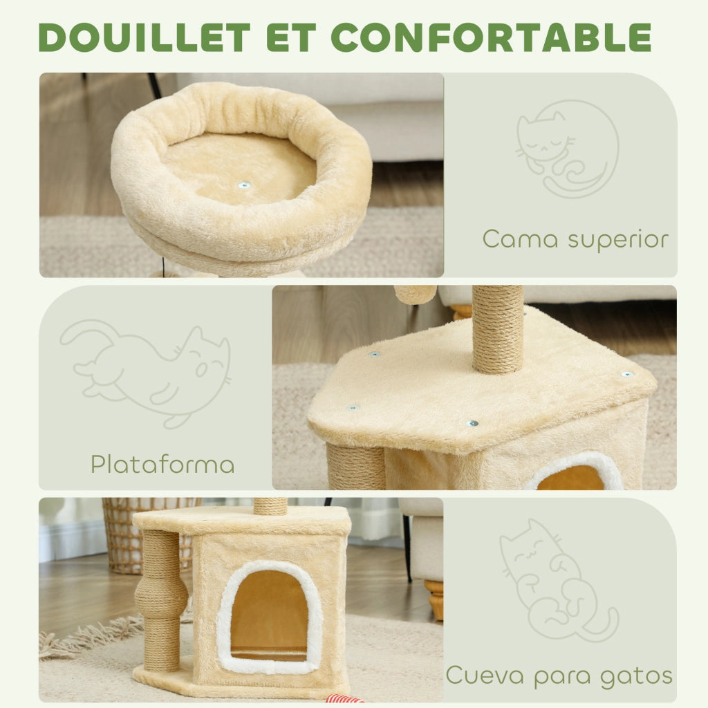 Torre per Gatti con Letto e Poste di Yute ¨C Minimal ¨C Beige 66 cm