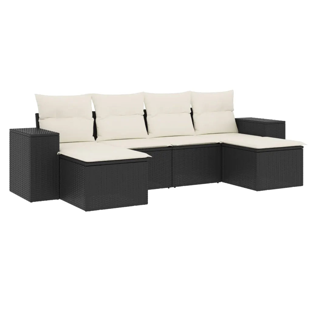 Set Divano da Giardino 6 pz con Cuscini Nero in Polyrattan 3255253