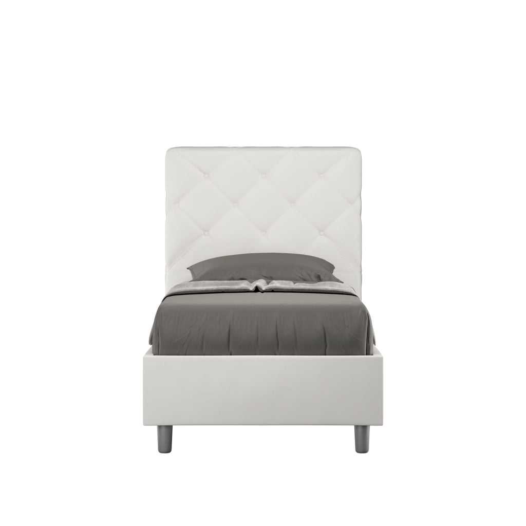 BS COM Letto singolo contenitore imbottito 90x210 similpelle bianco