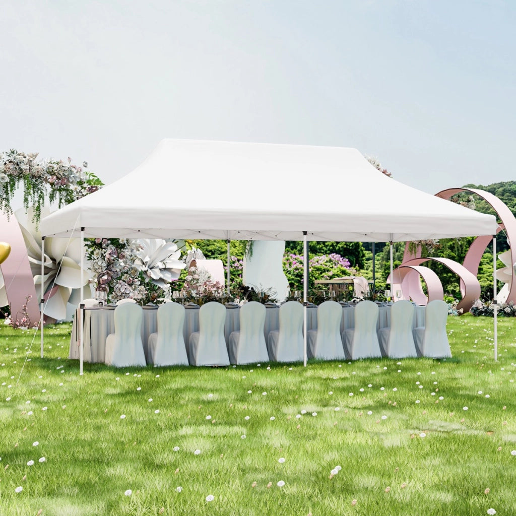 Tenda a scomparsa 3x6m pieghevole impermeabile con borsa per trasporto, Tenda per festa con protezione solare Bianco