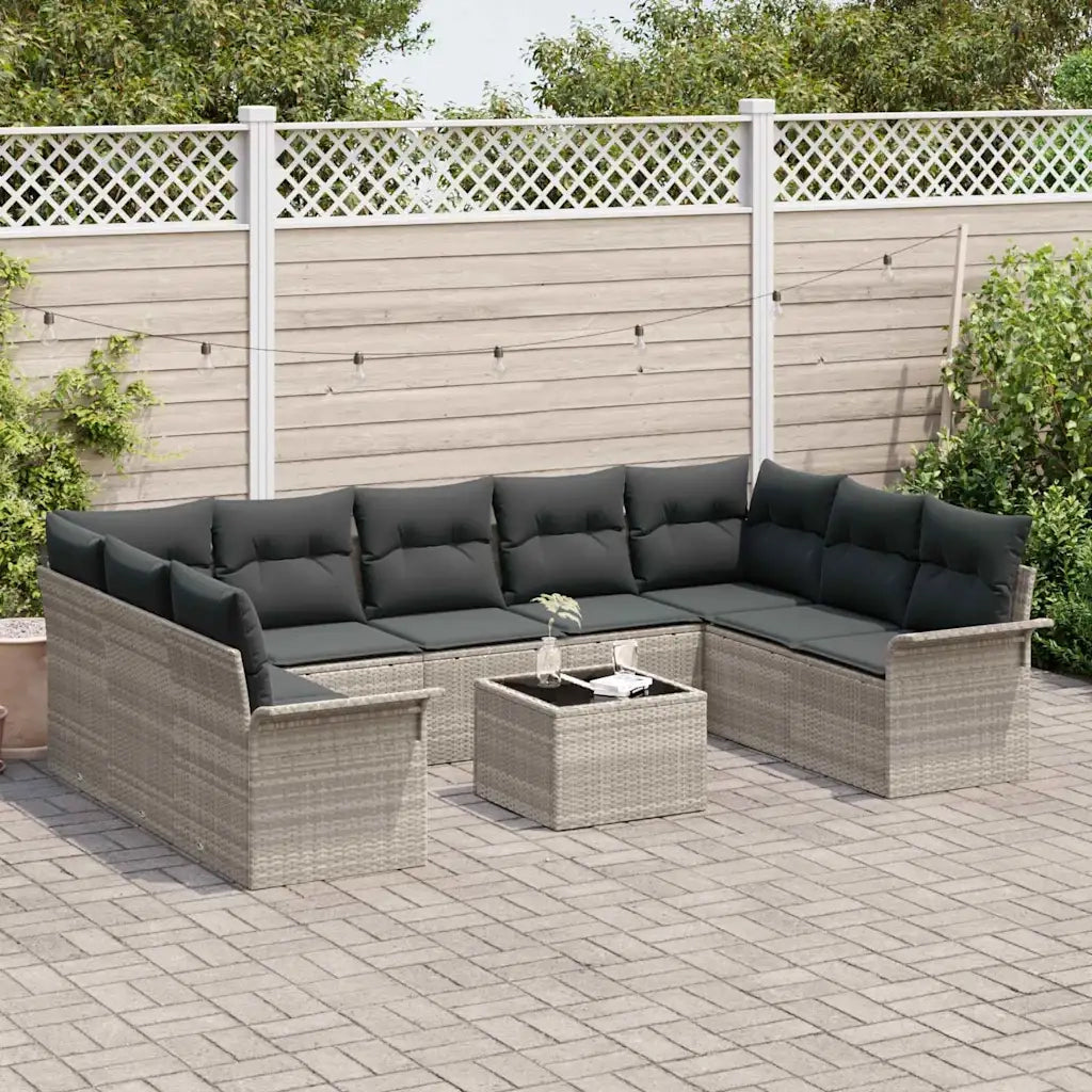 Set Divano da Giardino 10 pcs Grigio chiaro polyrattan