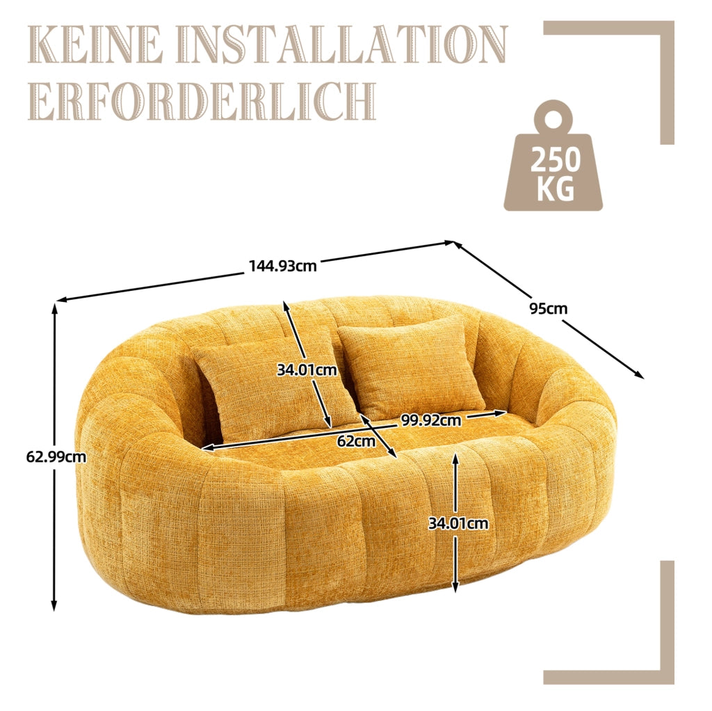 Pouf letto 150x95x63 cm con schienale e braccioli in chenille giallo