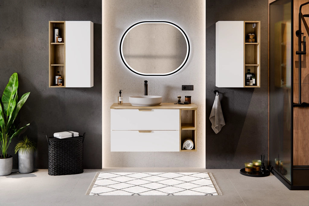 Set mobili bagno 80 cm con piano Aster White 80 cm