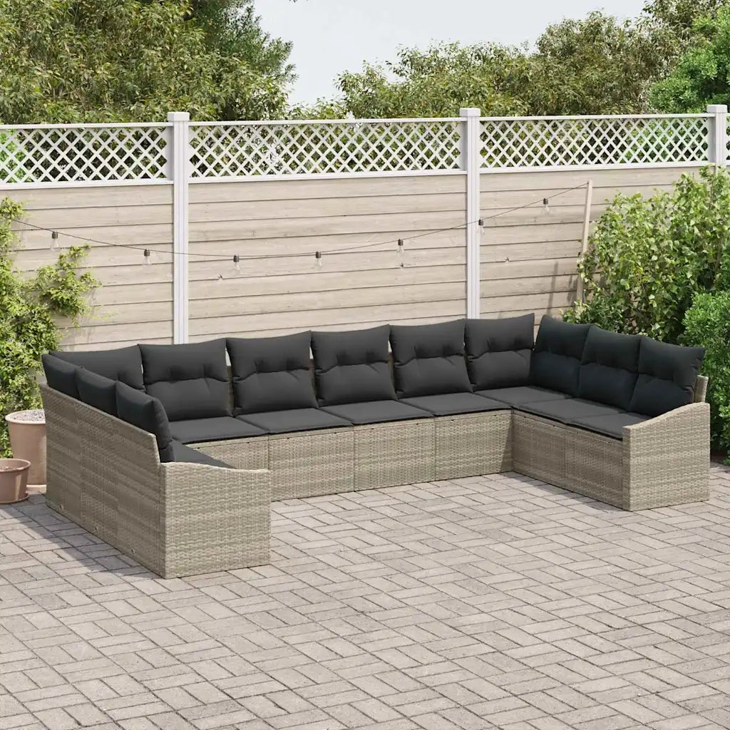 Set di divani con cuscino 10 pcs Grigio chiaro polyrattan 3346902