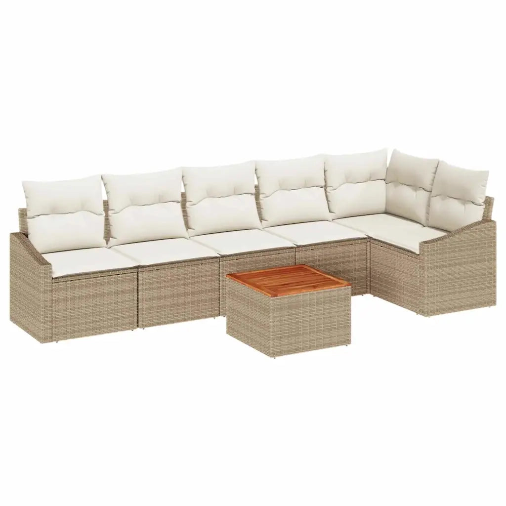 Set Divano da Giardino 7 pcs Beige e Crema polyrattan