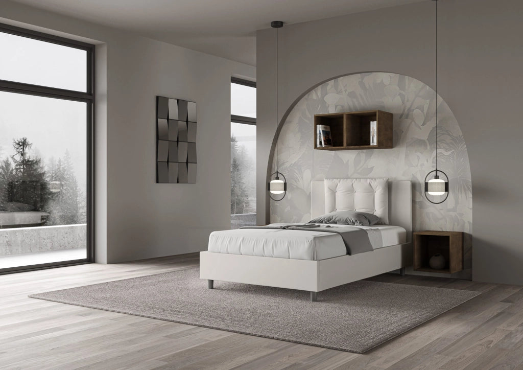BS COM Letto una piazza e mezza con rete imbottito 120x200 similpelle bianco