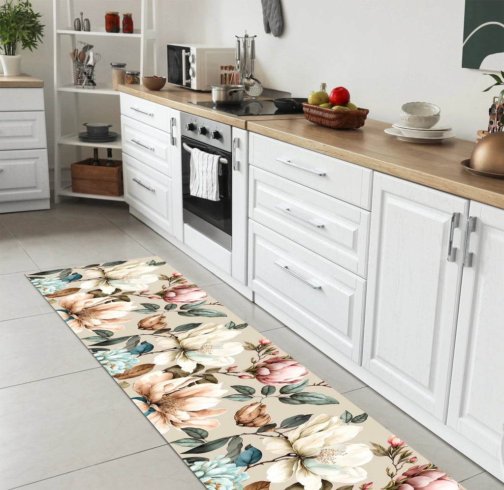 Tappeto passatoia fantasia made in Italy antiscivolo lavabile aderente Magnolie - 50x150 cm