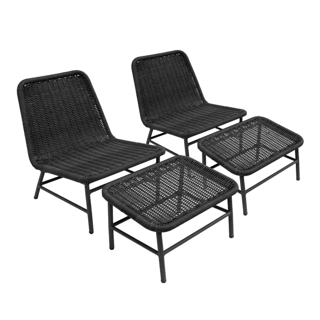 Set 2 poltrone da giardino con poggiapiedi in alluminio e corda,