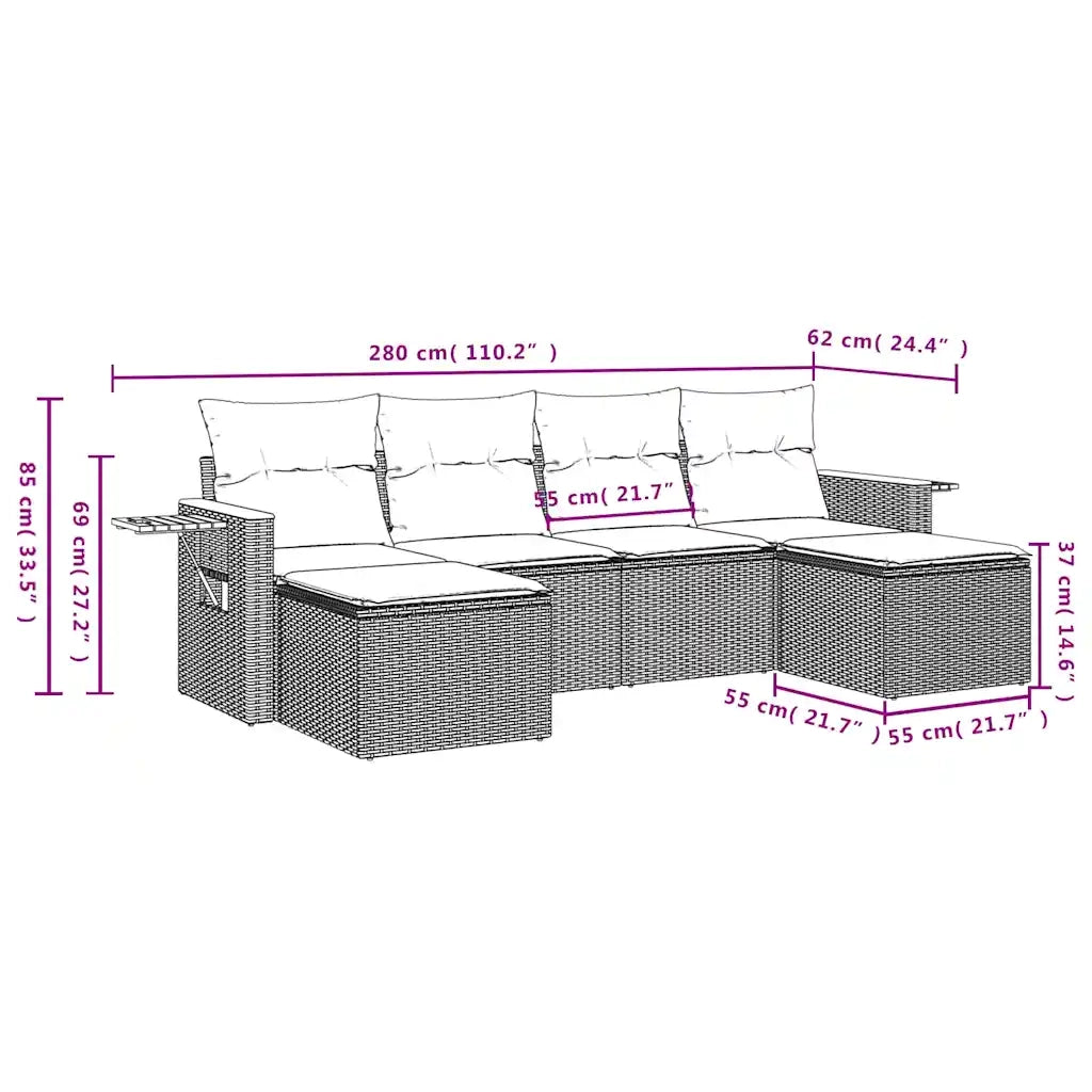 Set Divani da Giardino 6 pz con Cuscini Grigio in Polyrattan 3227062