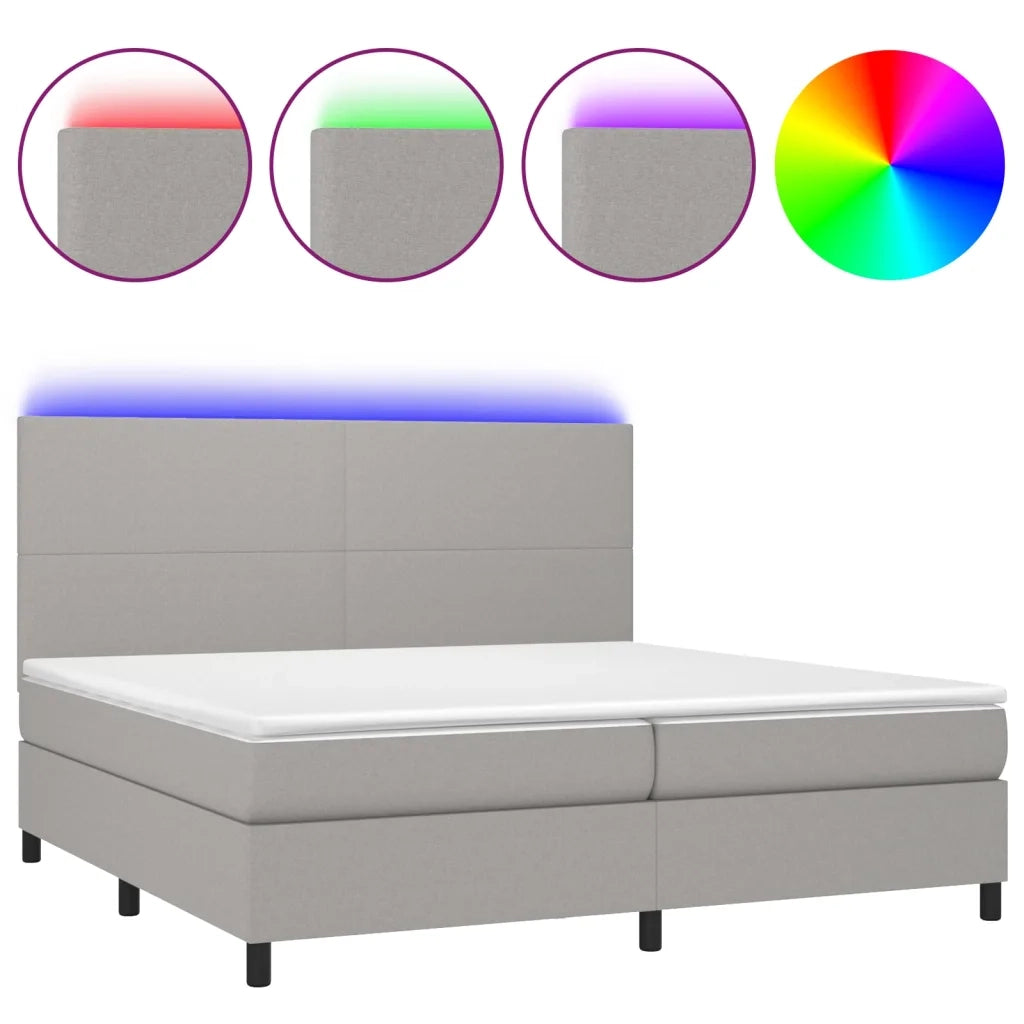 Letto a Molle Materasso e LED Grigio Chiaro 200x200 cm Tessuto 3134741