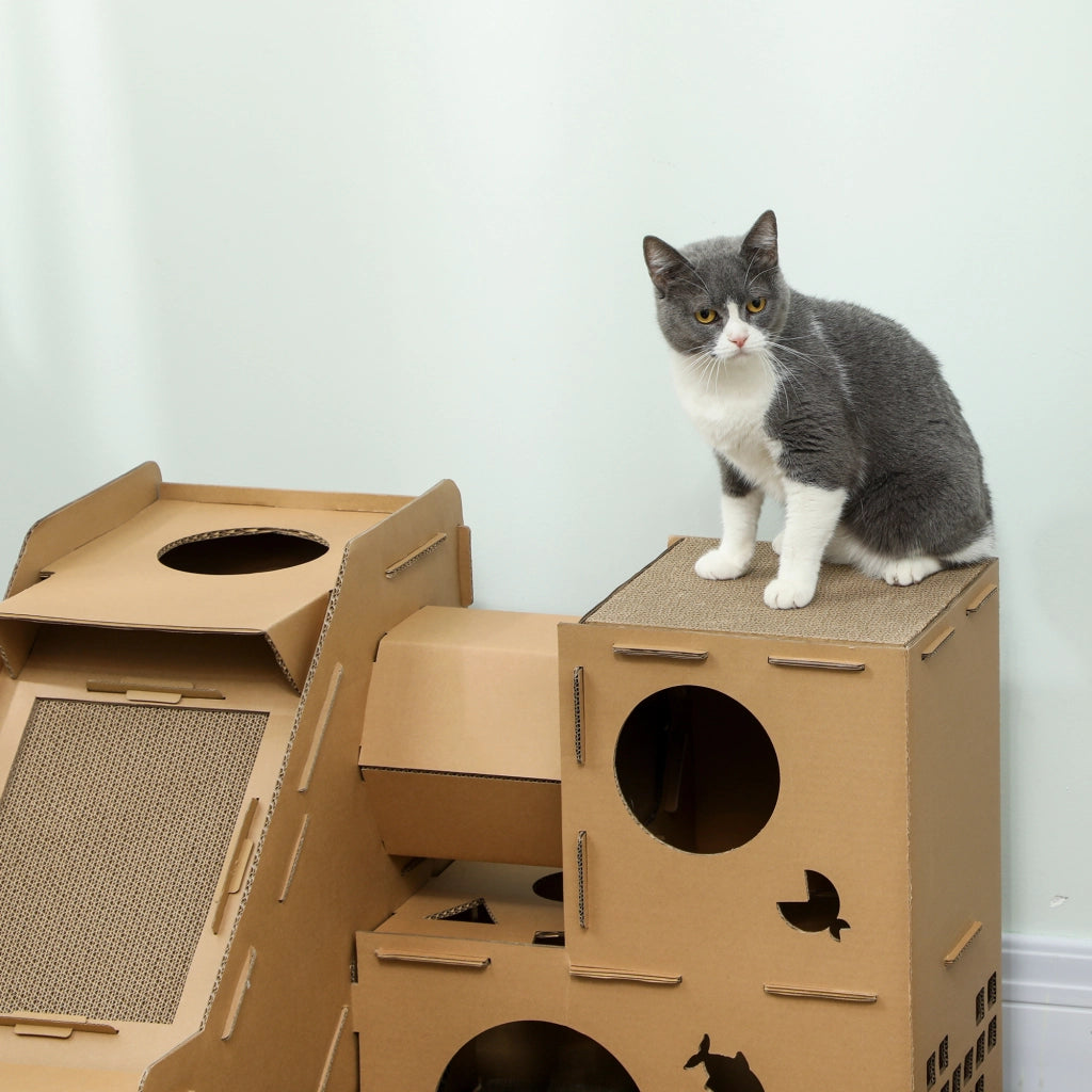 Castello per Gatti 2 Livelli con Tunnel e Ramp ¨C Minimal ¨C Marrone