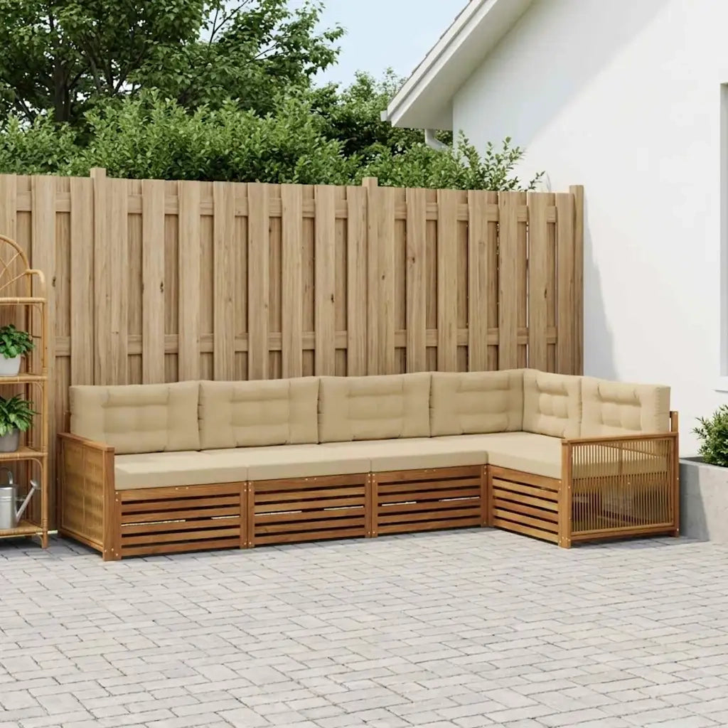 Set di divani da esterno con cuscino 5 pcs Naturale e Beige 3383361