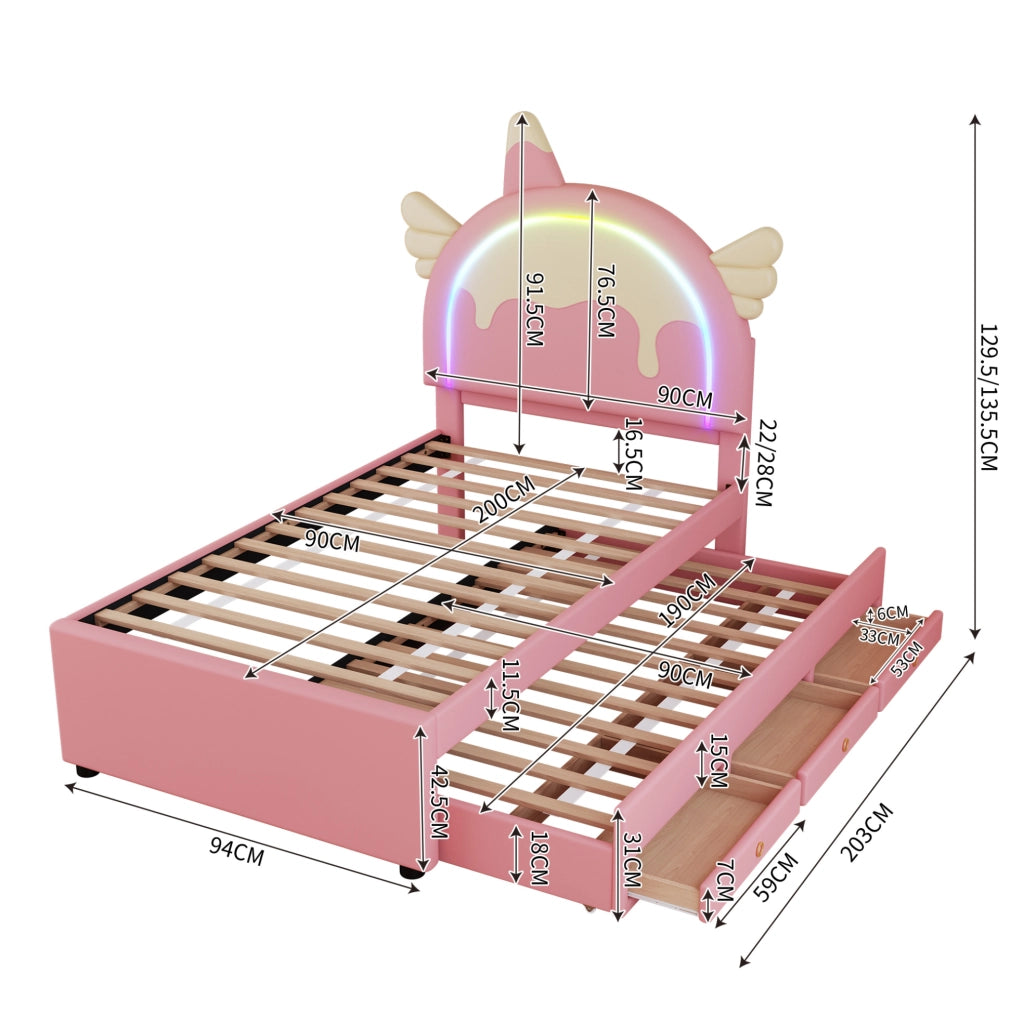 Letto per bambini a forma di unicorno con letto estraibile e spazio salvaspazio