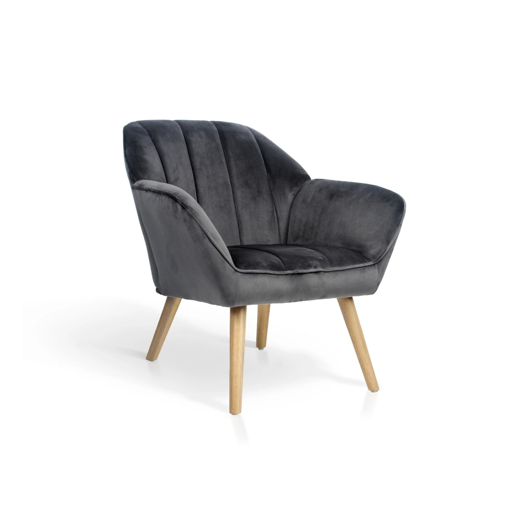 Poltrona Hispanohogar velluto grigio con gambe Hispanohogar legno 75x78x77
