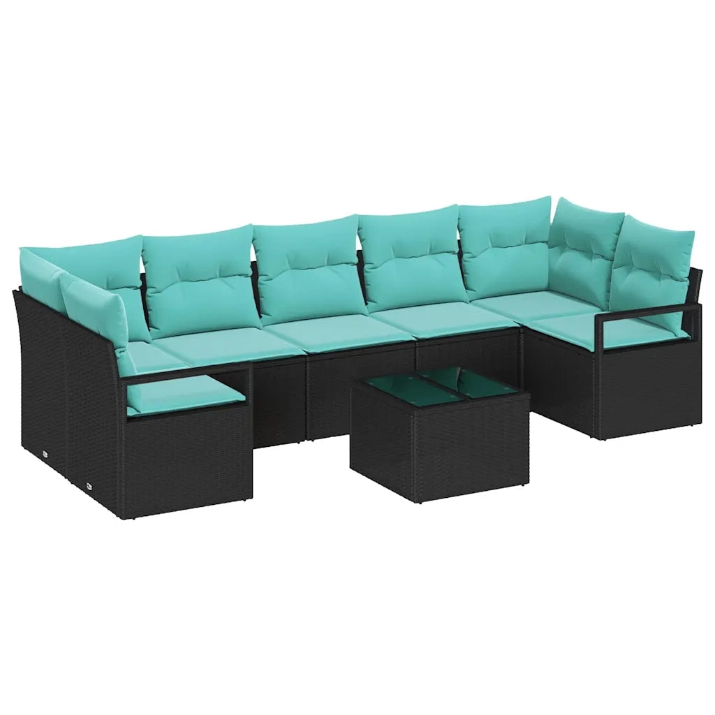 Set di divani 8 pcs Nero e Turchese polyrattan 3346306