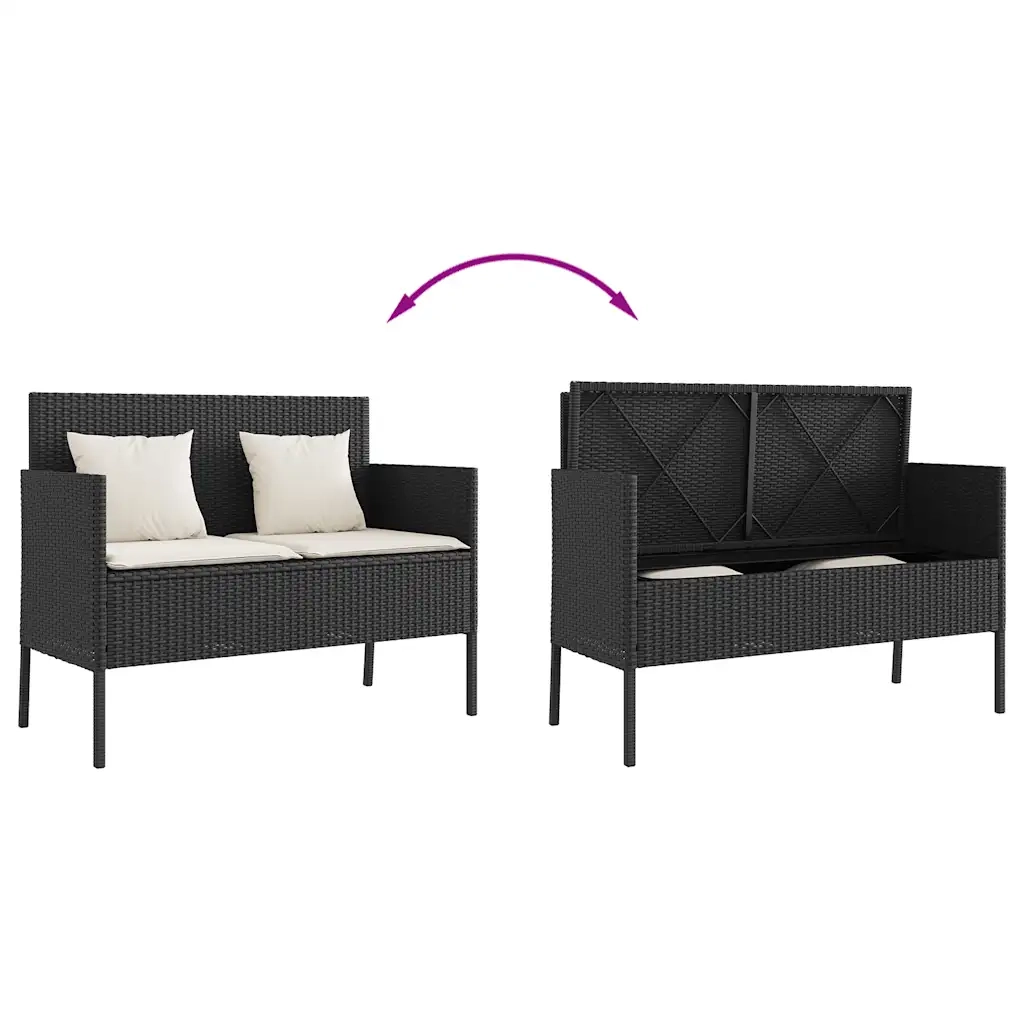 Panchina da Giardino | Panca da Giardino con Cuscini Nera in Polyrattan
