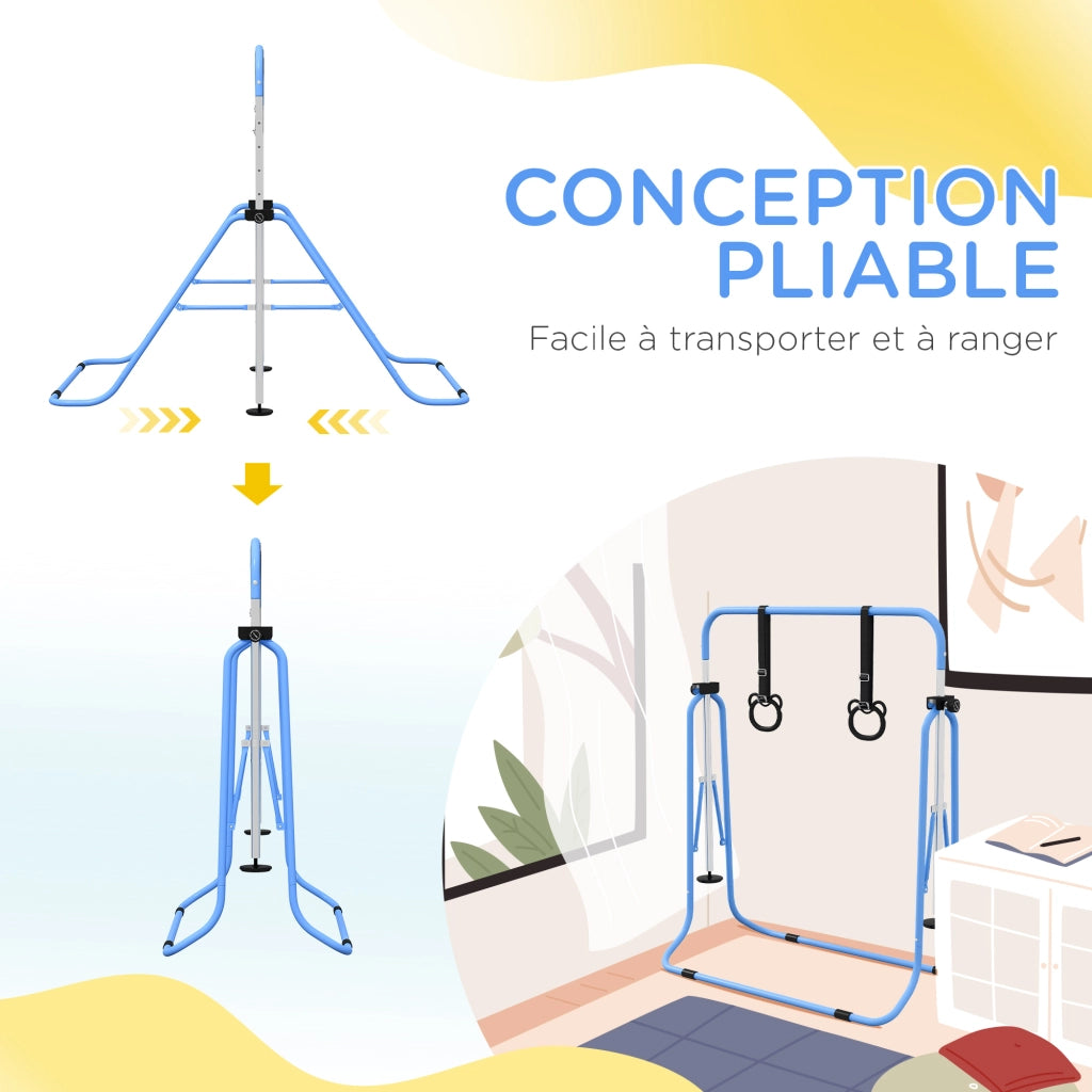 Sbarra Ginnastica per Bambini con Anelli Regolabile ¨C zephmum ¨C Blu