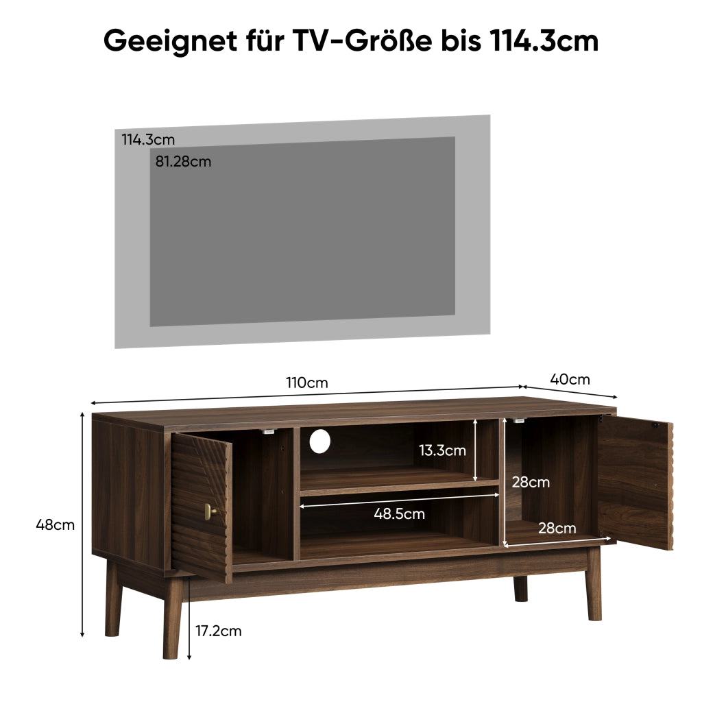 Cassettiera per TV in noce; in MDF; lunghezza 110 cm