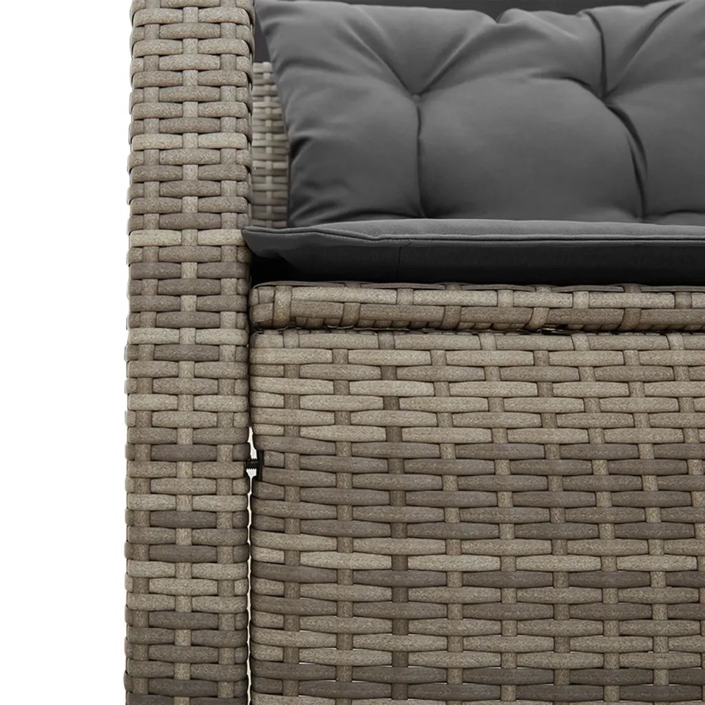 Divano da Giardino con Tavolo e Cuscini a L Grigio Polyrattan 369037