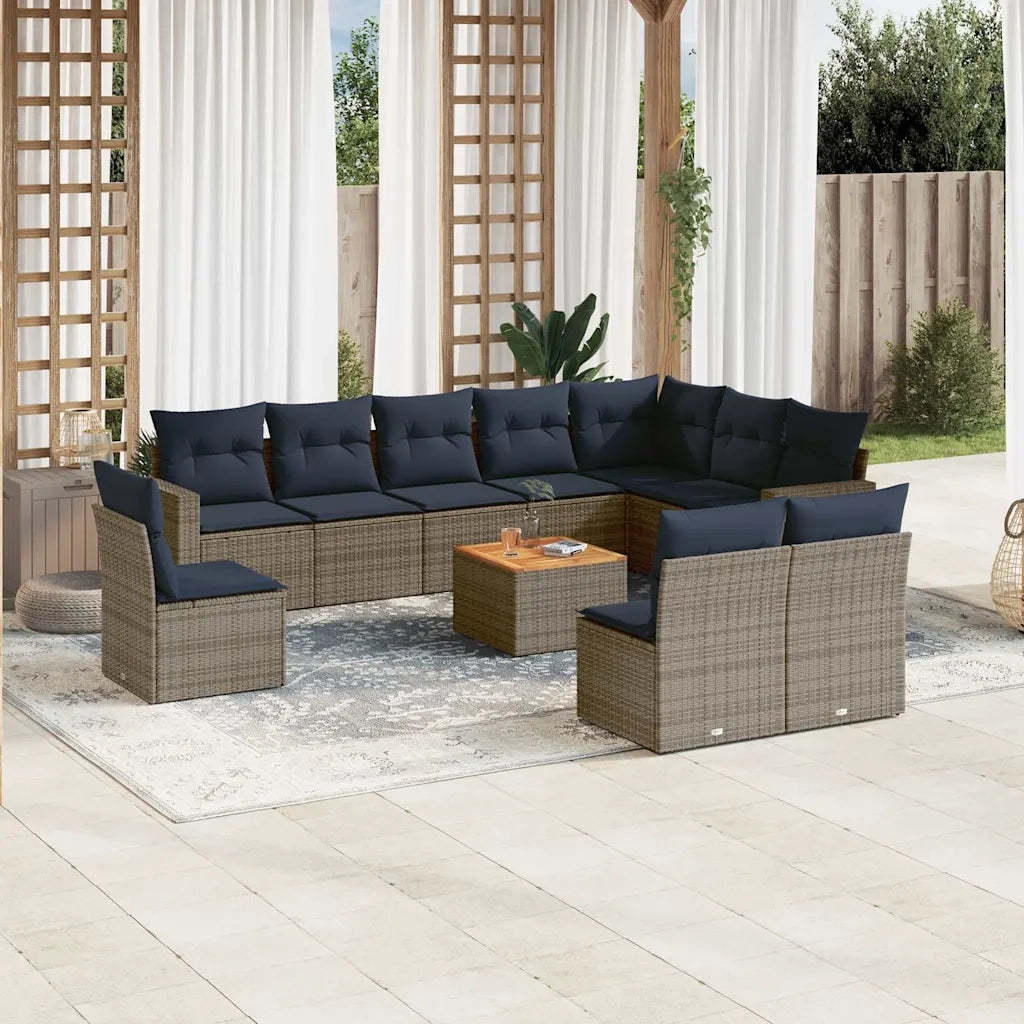 Set Divani da Giardino 11 pz con Cuscini in Polyrattan Grigio 3256509
