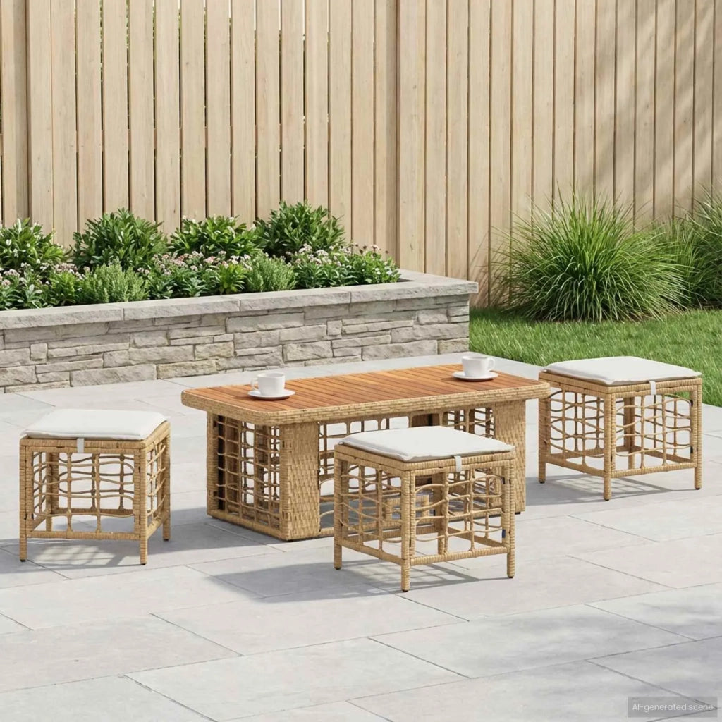 Set da Pranzo per Giardino con cuscino 4 pcs Naturale e Bianco 42026763