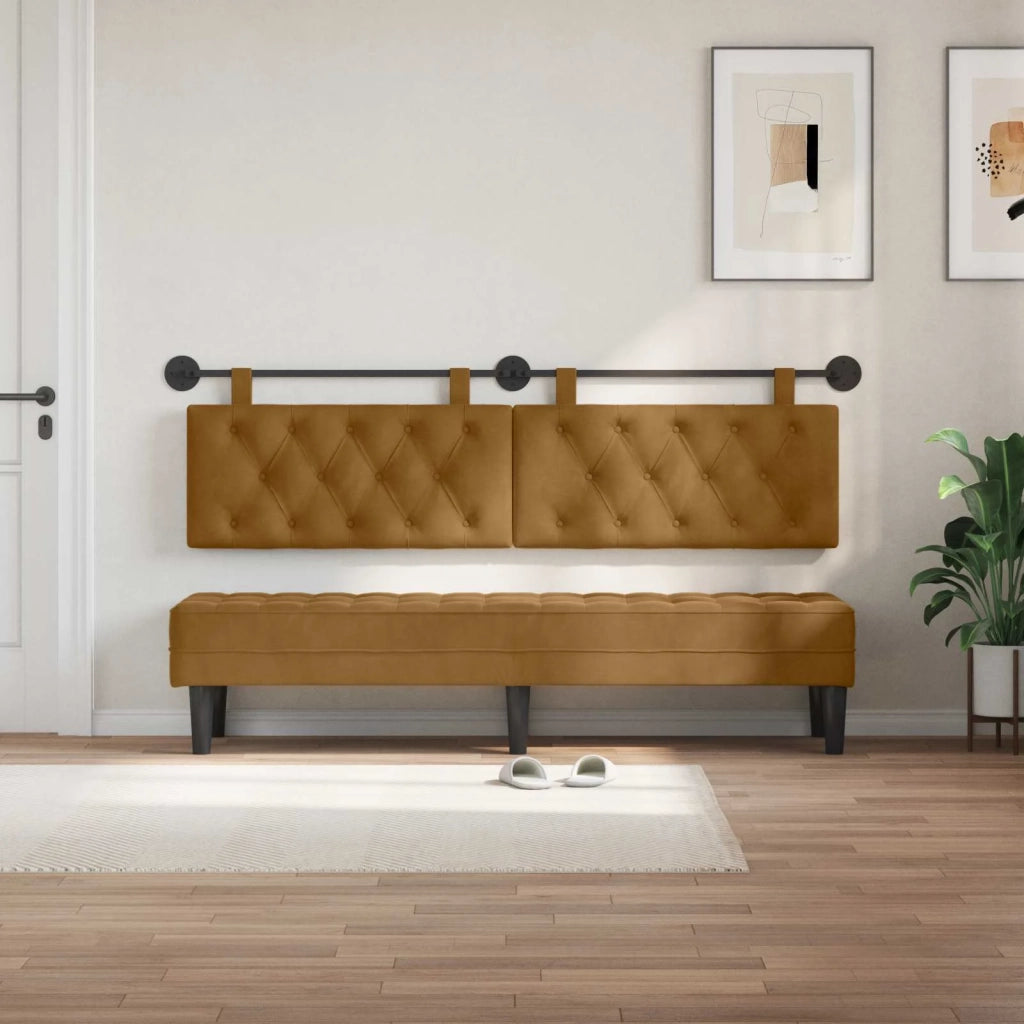 Testiera | Testata sospesa Con luce LED Marrone Velluto