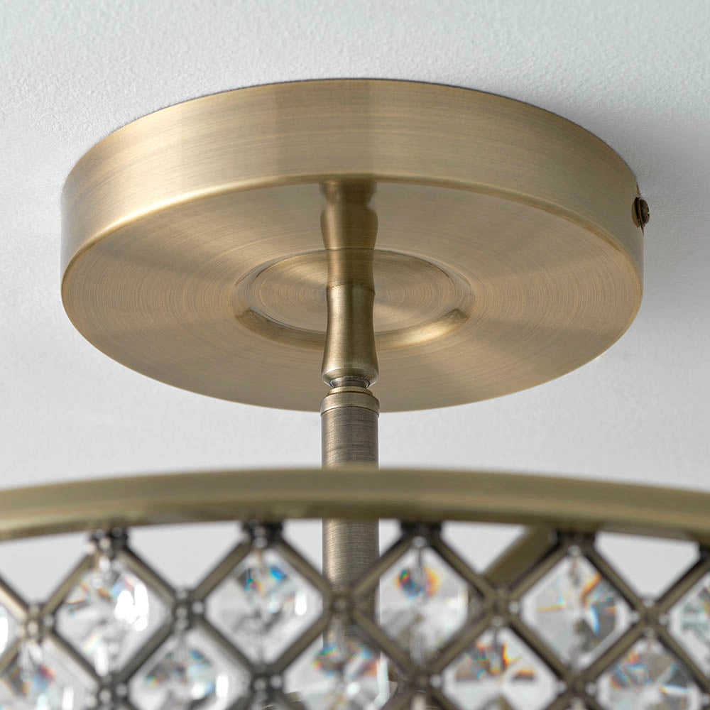 Plafoniera Hudson Endon ottone anticato cristalli tonda 3xE27