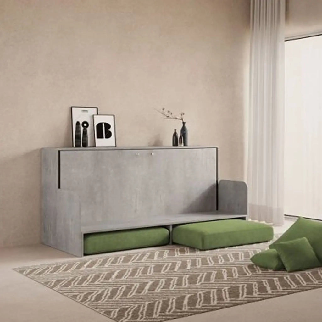 Letto singolo a scomparsa Kando con divano cemento, verde