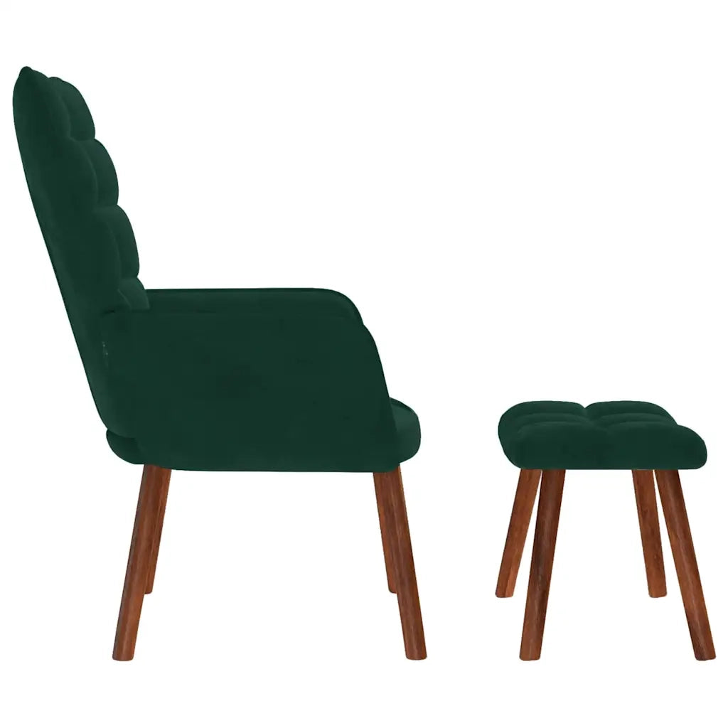 Poltrona Relax | Sedia Relax con Sgabello in Velluto Verde Scuro