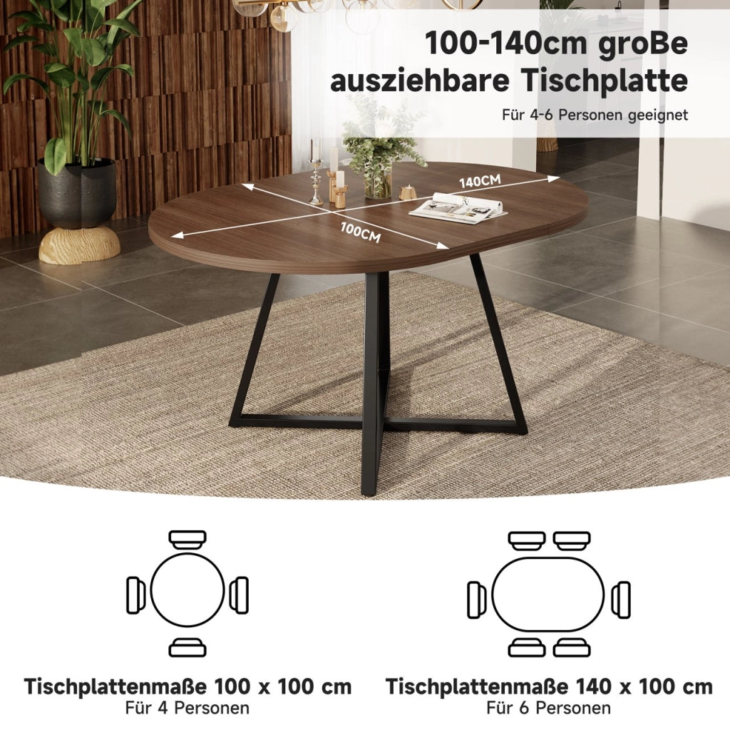 TAVOLO DA PRANZO ALLUNGABILE 100x100-140x100 cm, MDF, Walnut
