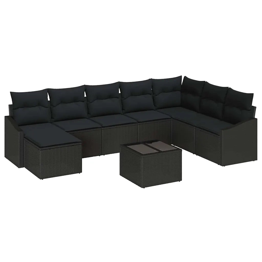 Set di divani con cuscino 9 pcs Nero polyrattan