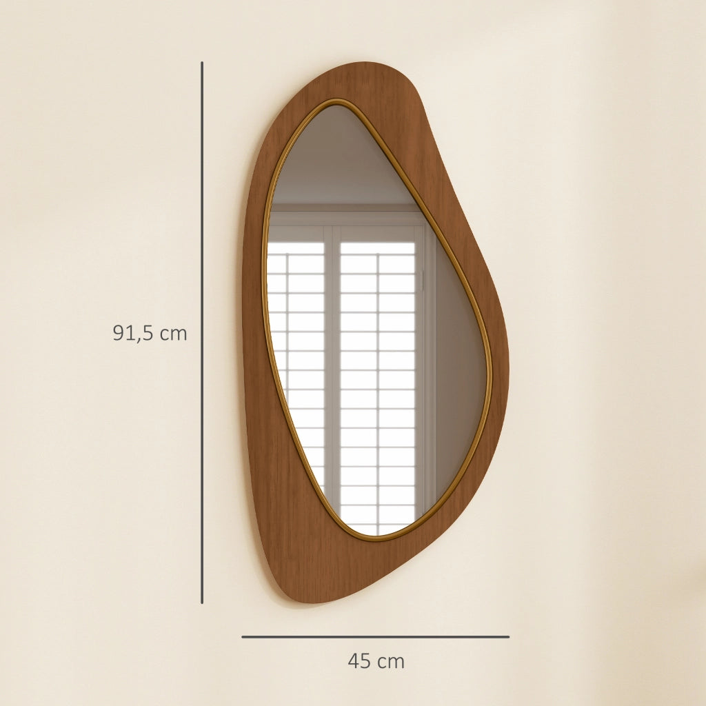 Specchio da Parete Asimmetrico ¨C Xylo ¨C Cornice in Legno Naturale 91,5x45 cm