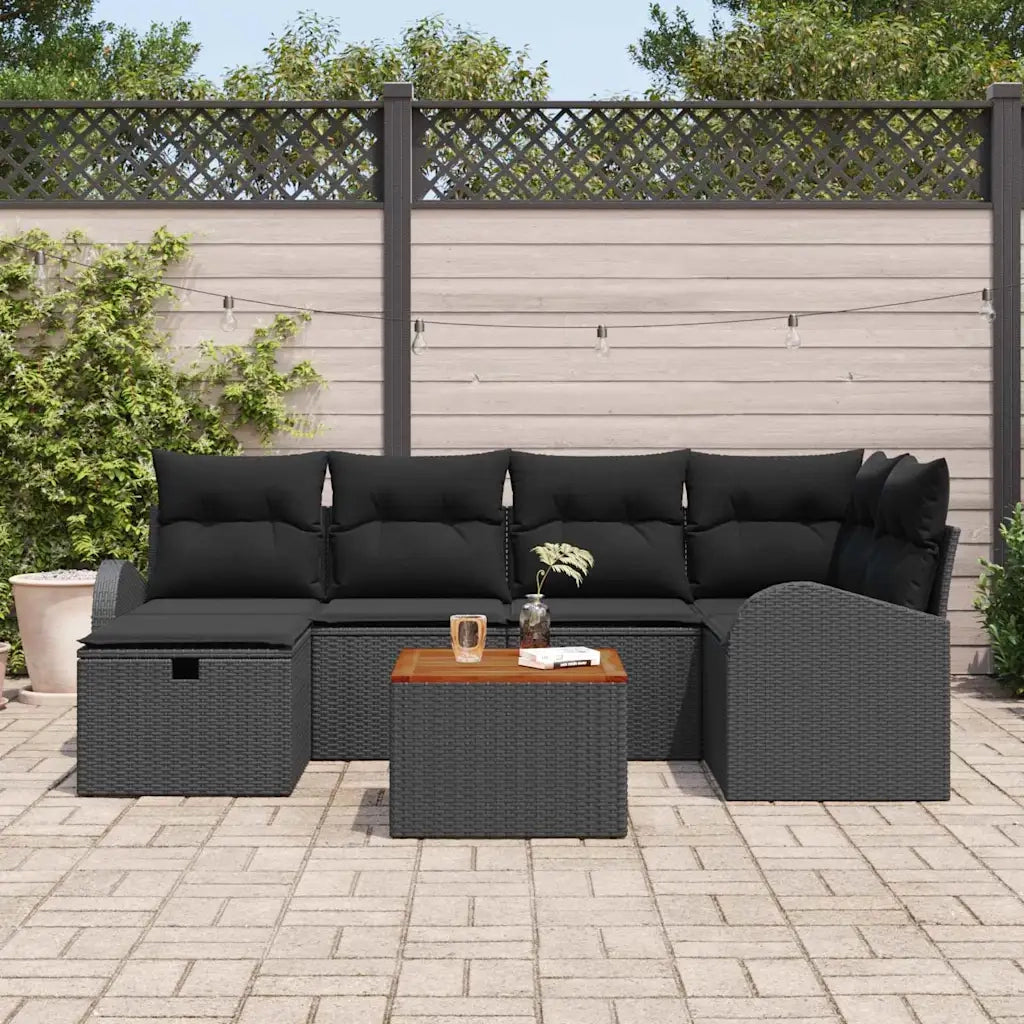 Set Divano da Giardino con cuscino 7 pcs Nero Poly Rattan 3360845