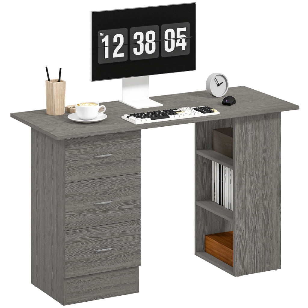 Scrivania per computer con cassetti e ripiani ¨C Minimal ¨C Grigio 120x49x72 cm