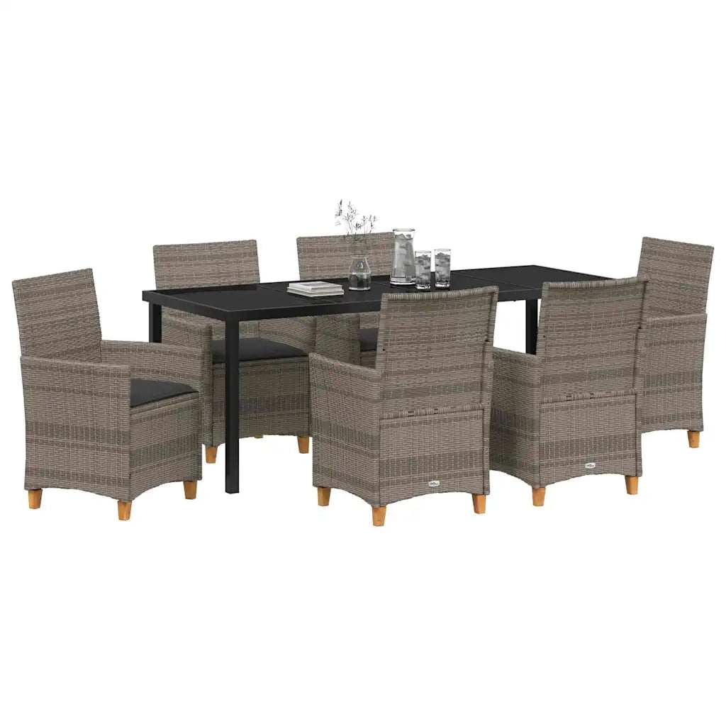 Set da Pranzo per Giardino 7 pcs Grigio polyrattan 3381077