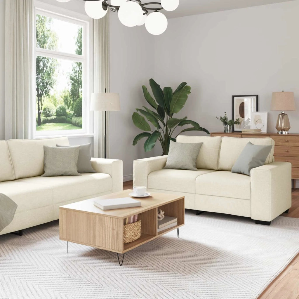 Divano 2 pcs Beige 221 x 80 x 82 cm Tessuto misto lino 3324688