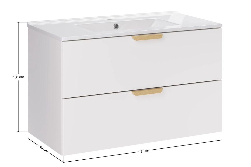 Set mobili bagno 80 cm con lavabo per mobile Lava Aster White 80 cm