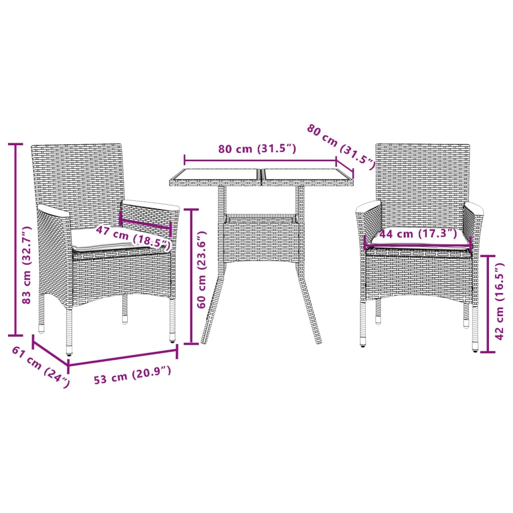 Set Pranzo da Giardino 7 pz Nero con Cuscini Polyrattan Acacia