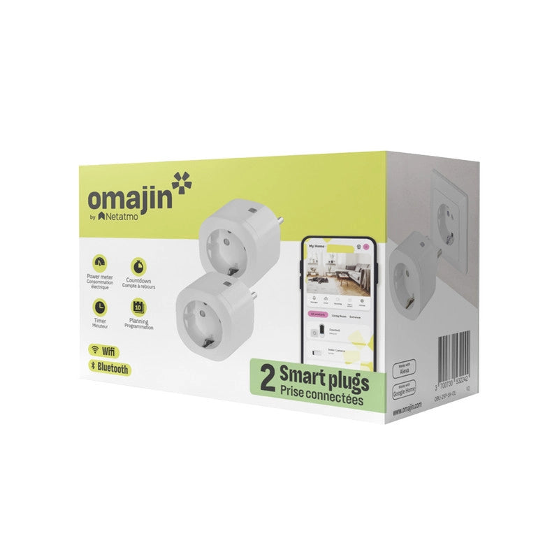 OMAJIN by Netatmo set 2 Prese Intelligenti con timer. monitoraggio consumo. controllo remoto. spegnimento ritardato. risparmio energetico. Wi-Fi/Bluetooth. 16A/3680W. OSP-SK-01-EC