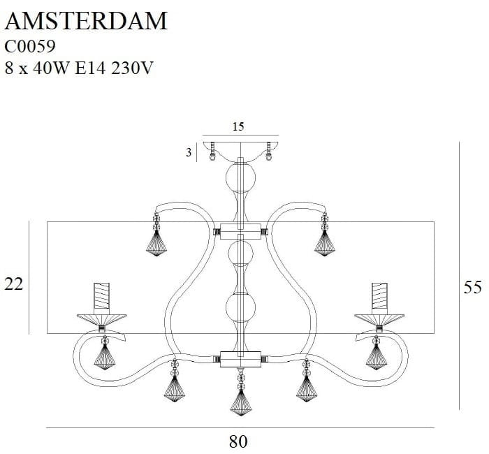 Lampadario glamour Amsterdam Ø80 8xE14 cromo Maxlight