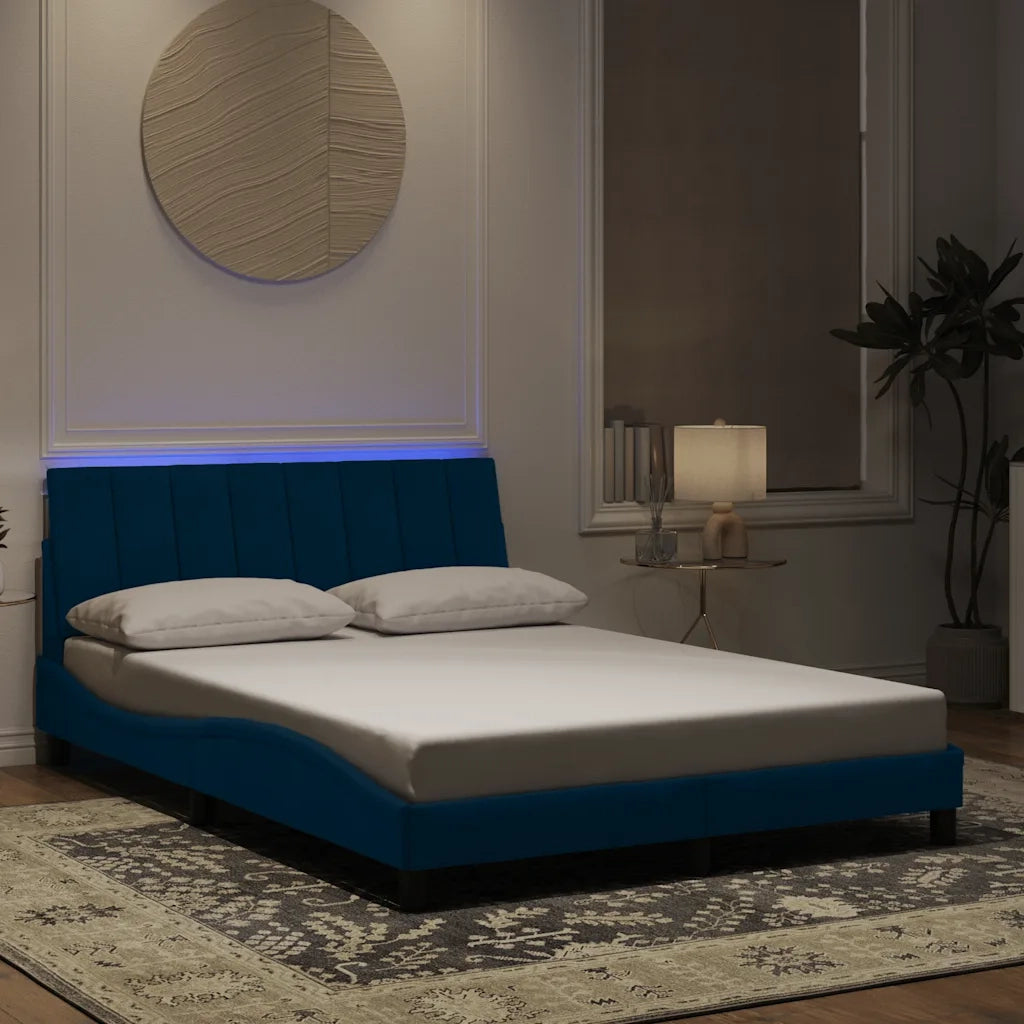Giroletto con LED senza Materasso Hanko Blu 140x200 cm in Velluto