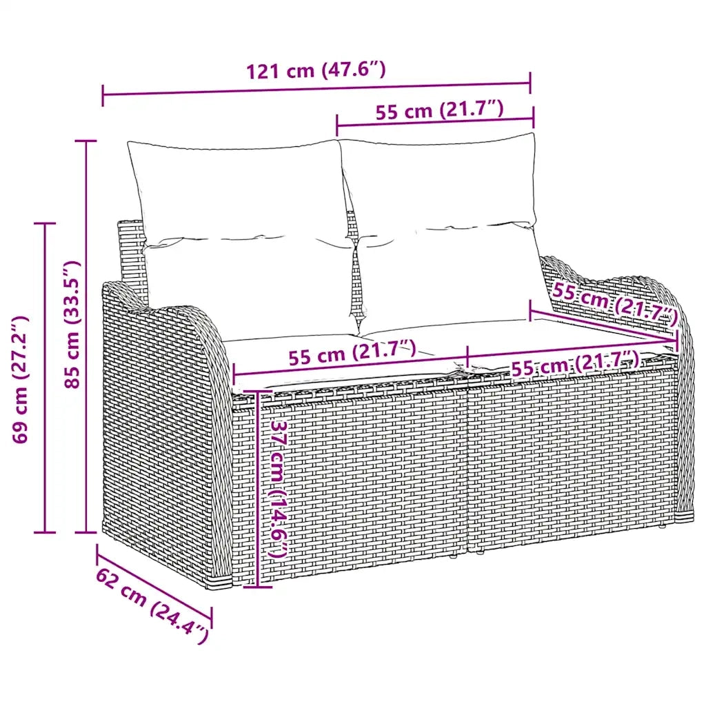 Set Divano da Giardino con cuscino 9 pcs Grigio chiaro