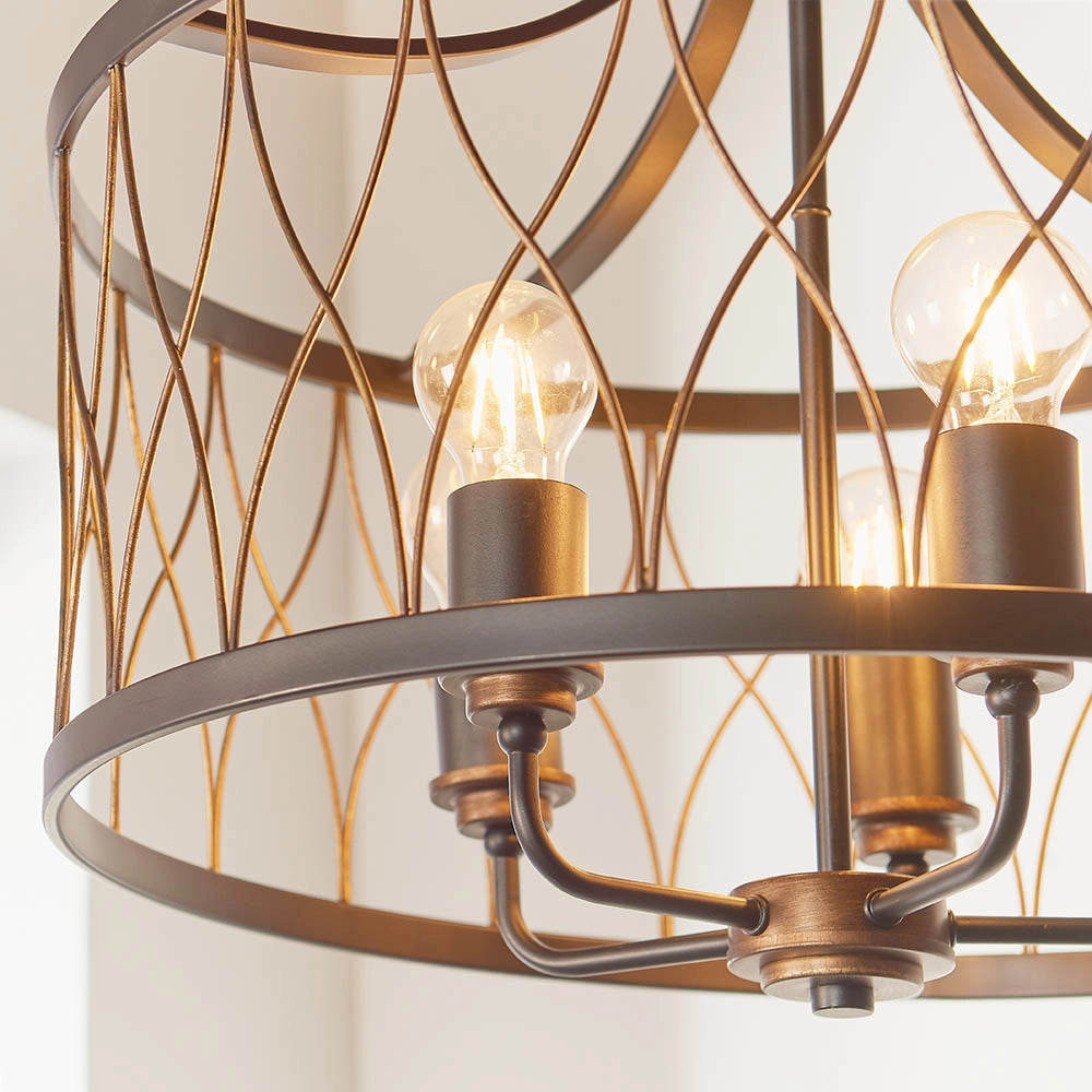 Lampadario rustico tondo nero/bronzo 5xE27 Heston Endon