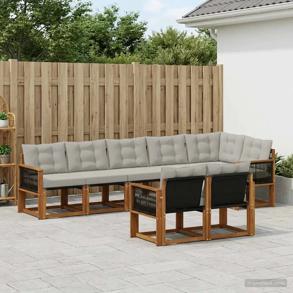 Set di divani da esterno 8 pcs Naturale e Grigio Chiaro 3382031