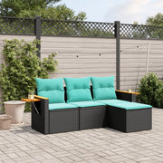 Set Divani da Giardino 4 pz con Cuscini Nero in Polyrattan