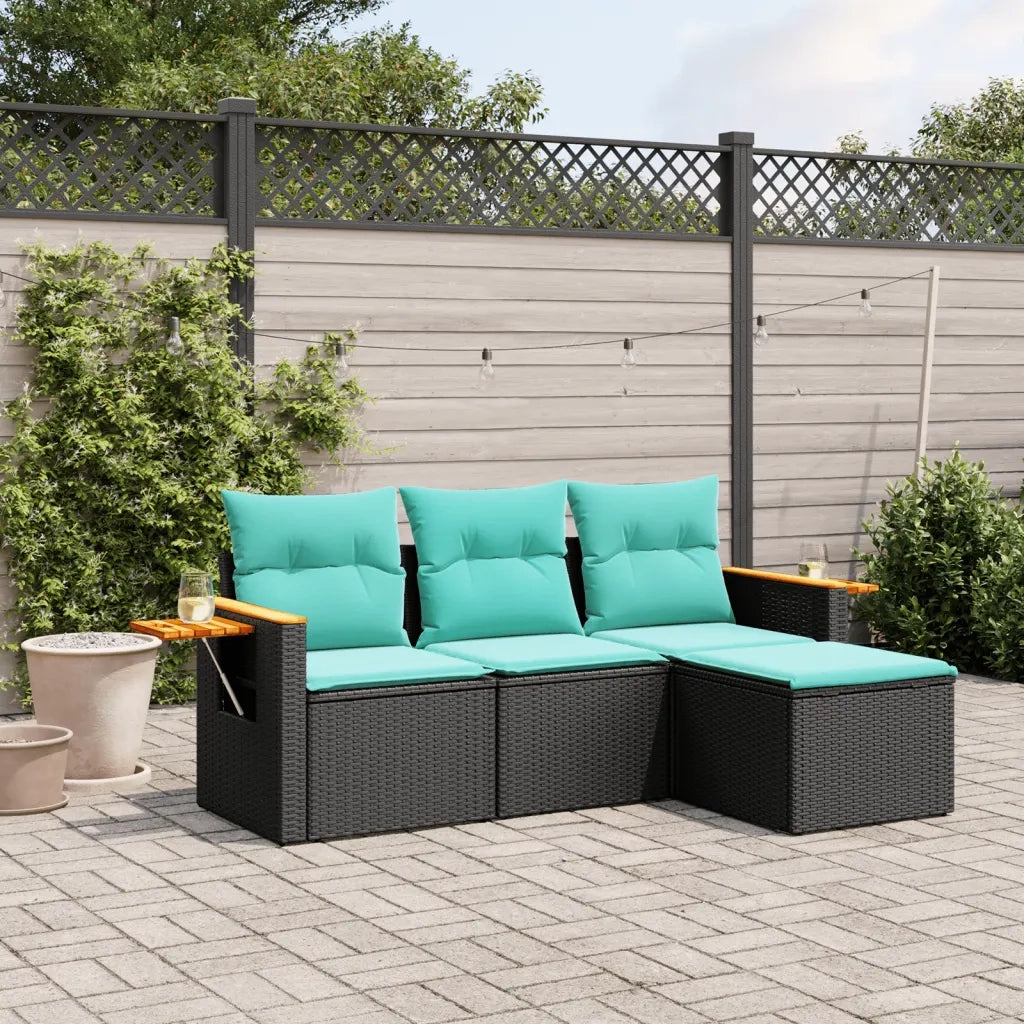 Set Divani da Giardino 4 pz con Cuscini Nero in Polyrattan
