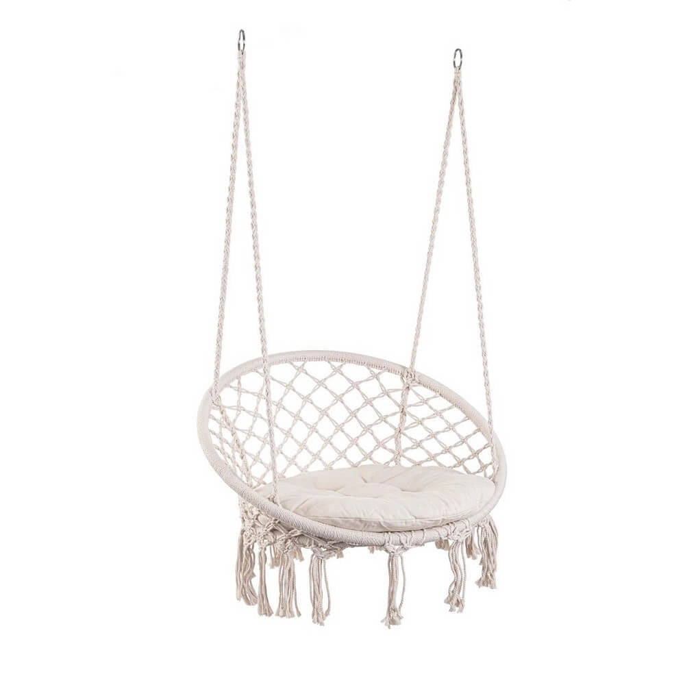 Poltrona Amaca Pensile in Macramé con Cuscino Rotonda - MONTANA