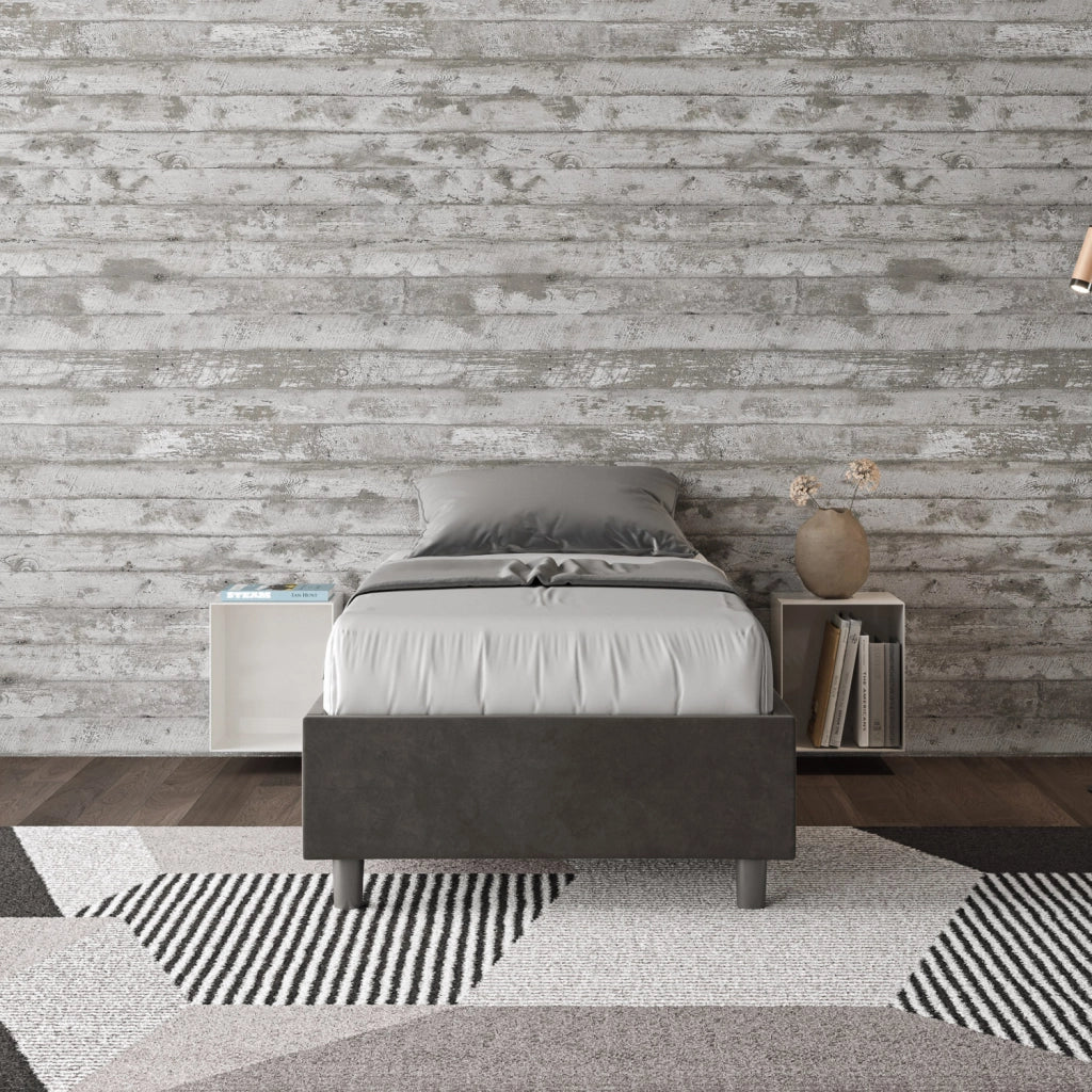 BS COM Letto singolo con rete imbottito 90x210 microfibra grigio