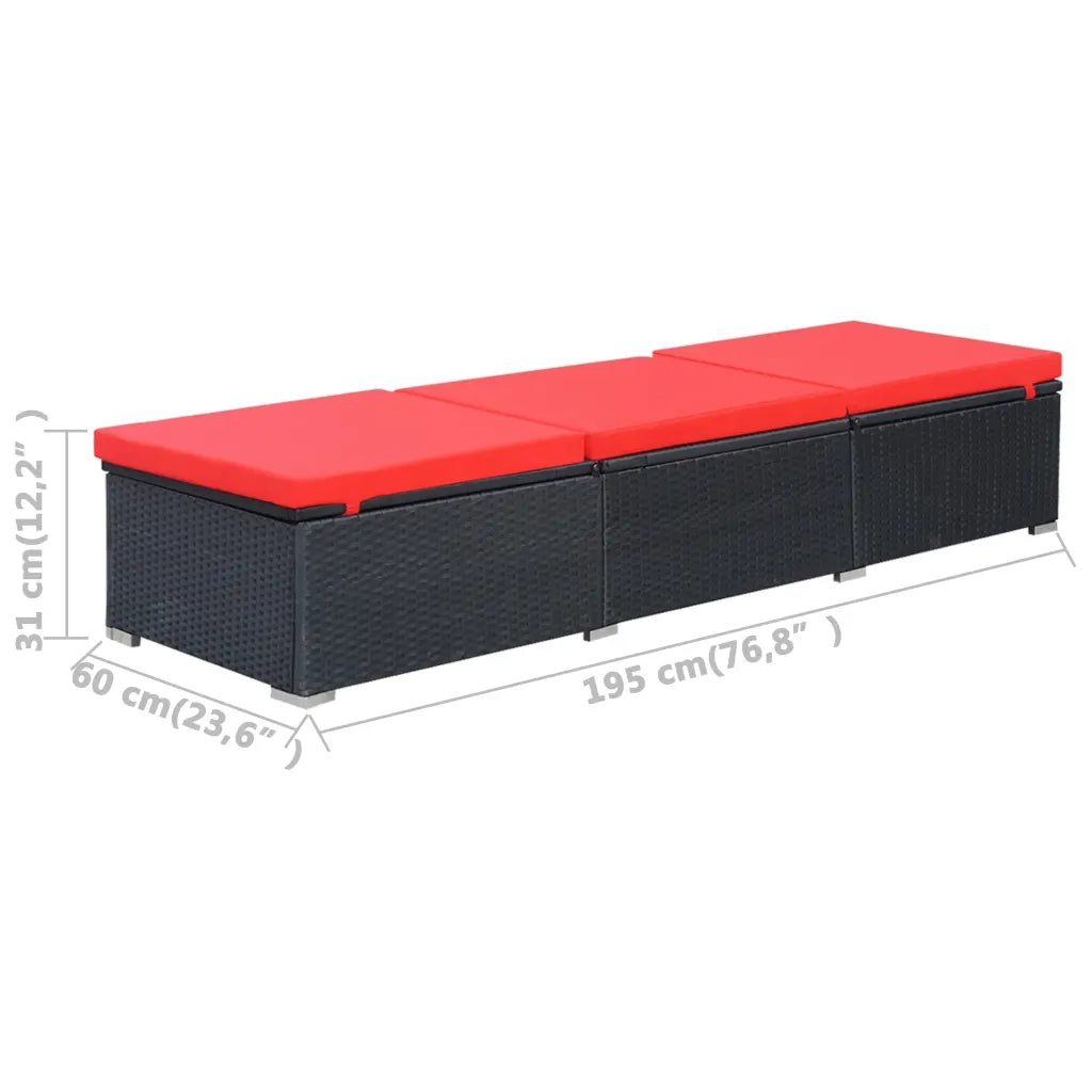 Lettino Prendisole con Cuscino in Polyrattan Nero 44405
